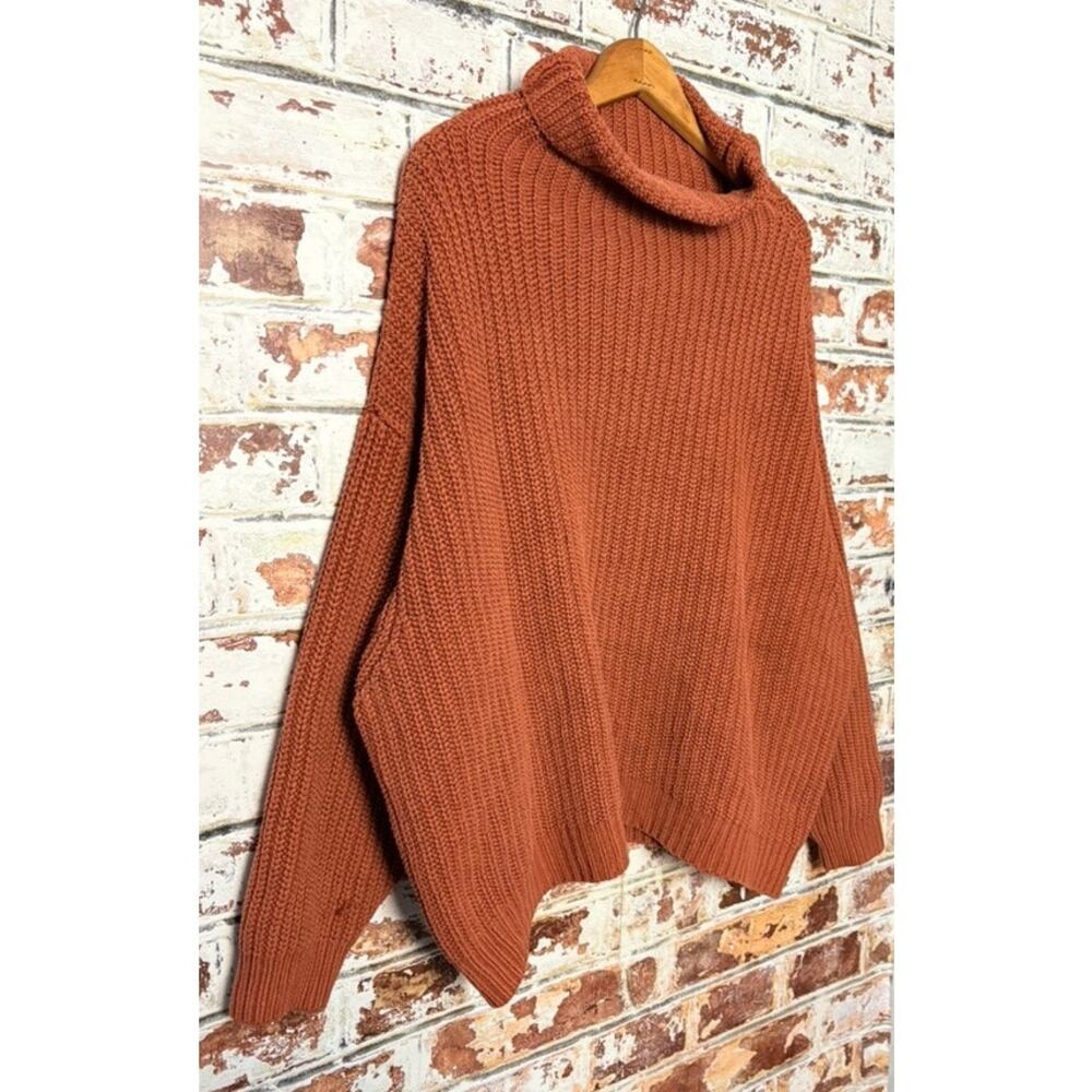 Free People Rust Swim Too Deep Oversized Cotton Blend Knit Turtleneck Sweater - Picture 7 of 12